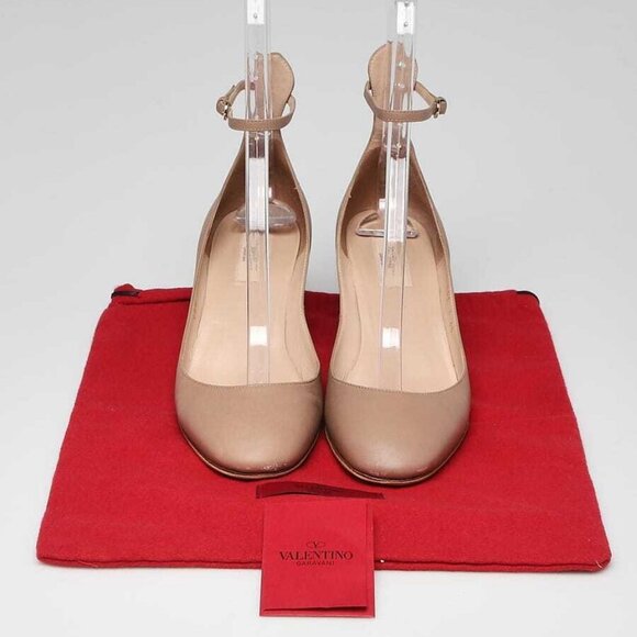 Valentino Beige Leather Mid Heel Ankle Wrap Pump Size 9.5/40 - Picture 1 of 5